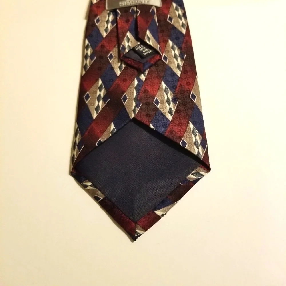 Stafford Exec Tie Woven USA Import Silk Tipped Bar & Slip String Red Blue 54